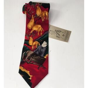 Jerry Garcia Stonehenge Silk Christmas Reindeer Novelty Neck Tie Multicolor Luxe